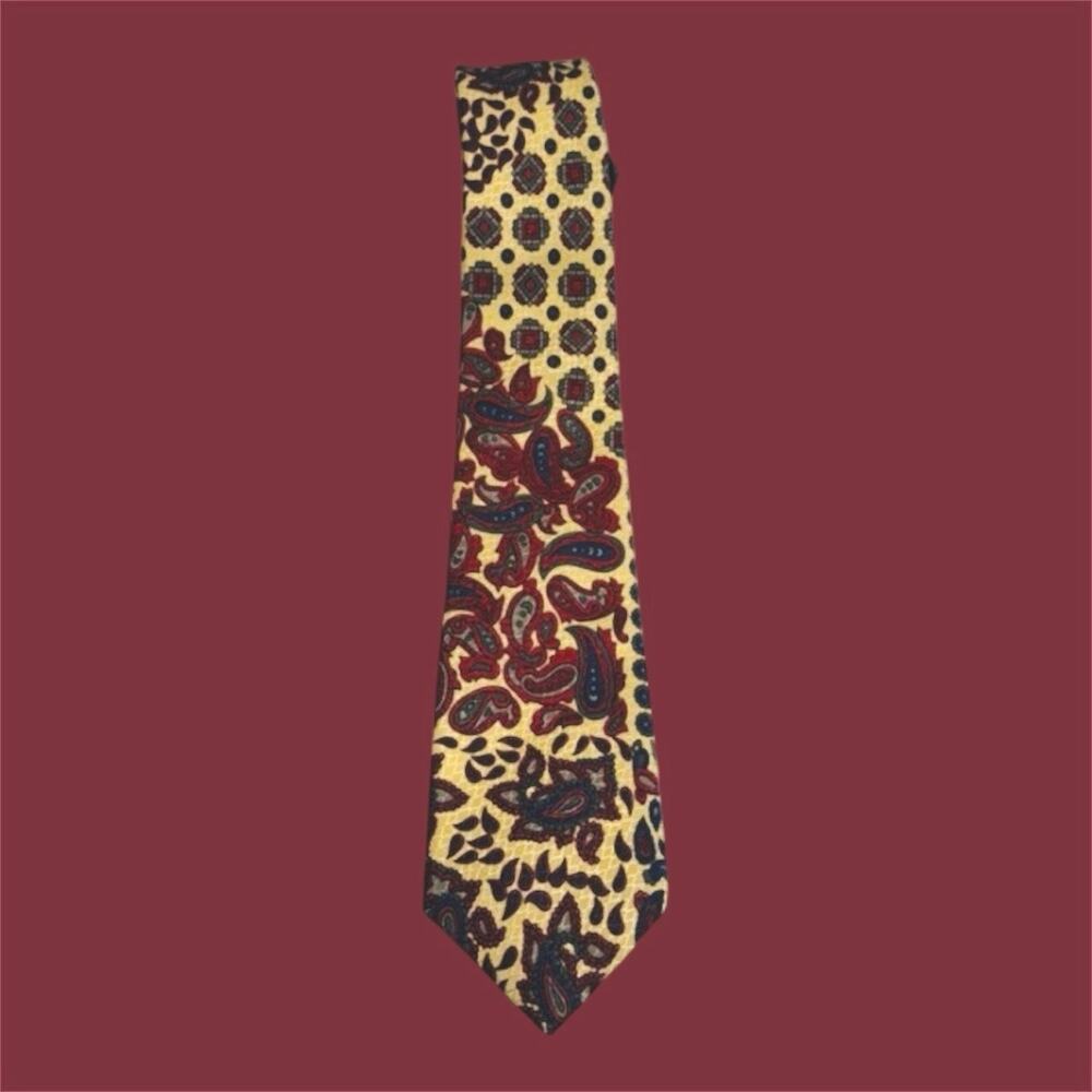 Etro Yellow Paisley Silk Tie with Red and Navy Accents
